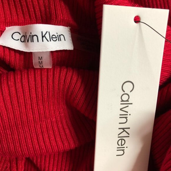 Calvin Klein Womens Red Ribbed Turtleneck Button Details Md NWT - Picture 7 of 7